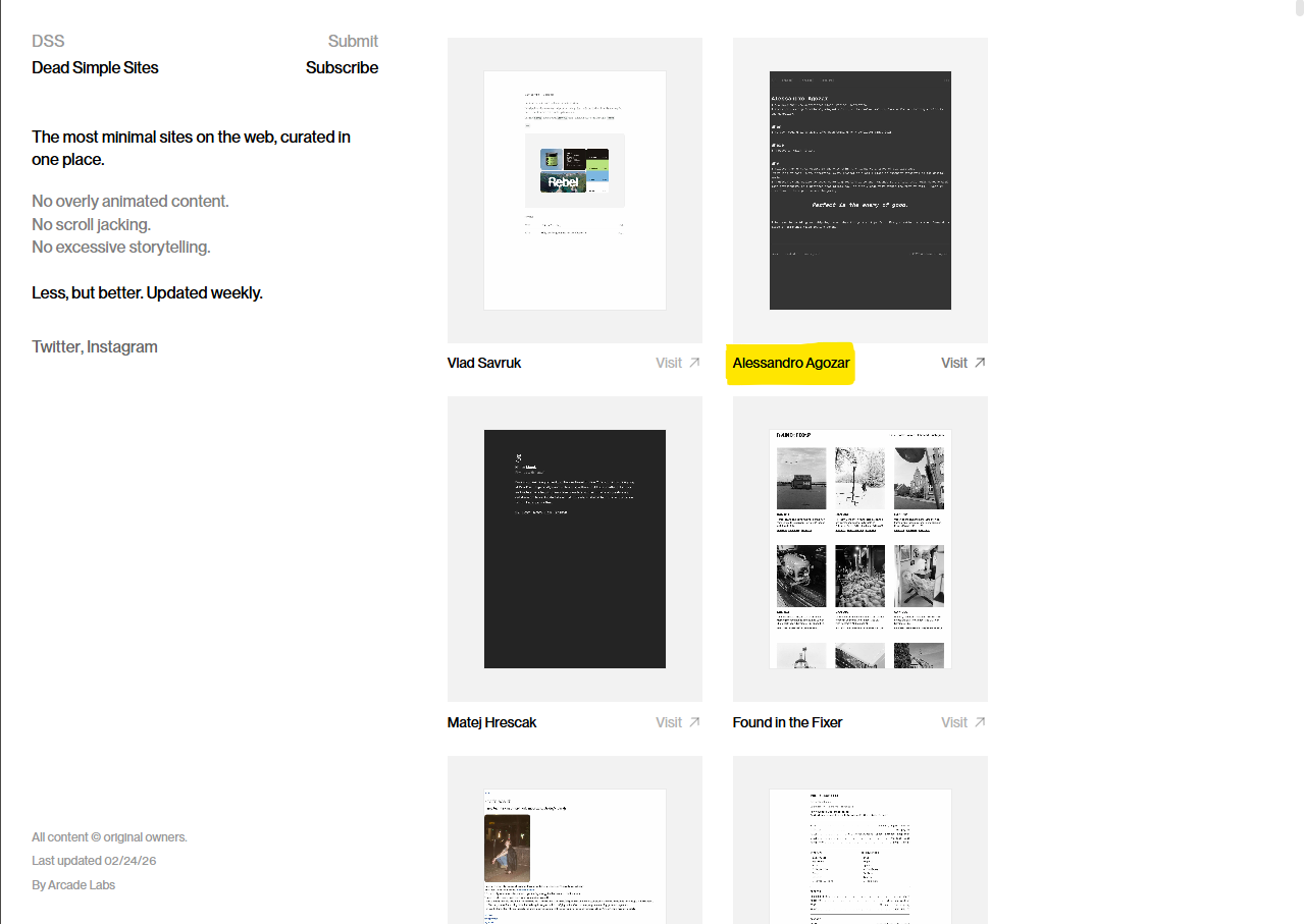 Screenshot of my site featured on Dead Simple Sites
